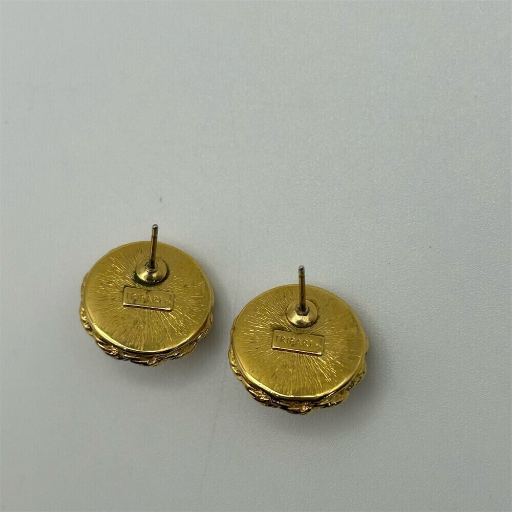 Vintage Trifari Womens Faux Pearl Rope Twist Gold Tone Button Stud Earrings - Picture 6 of 9